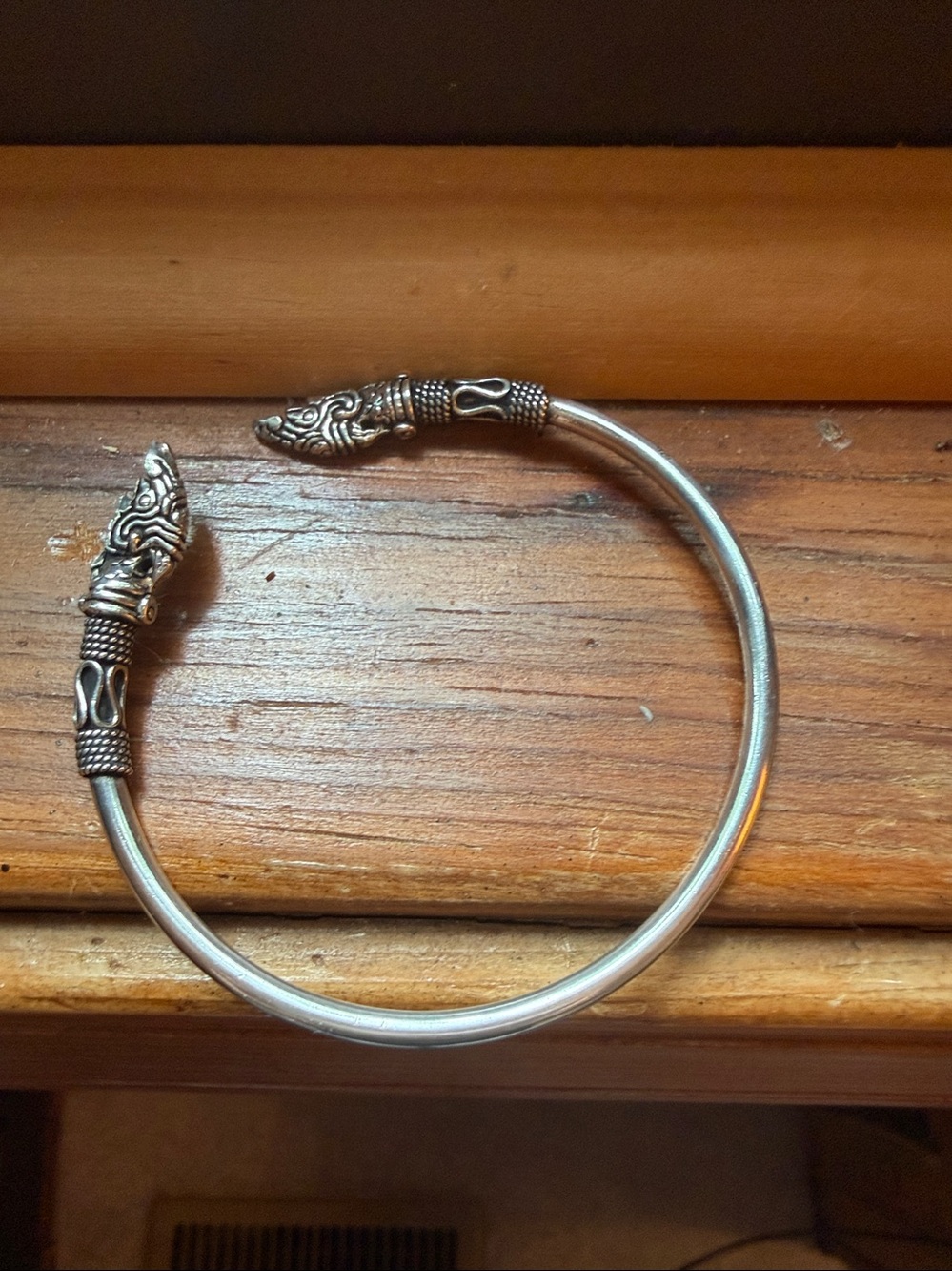 Sterling Silver Dragon head bangle cuff bracelet. - Picture 2 of 2